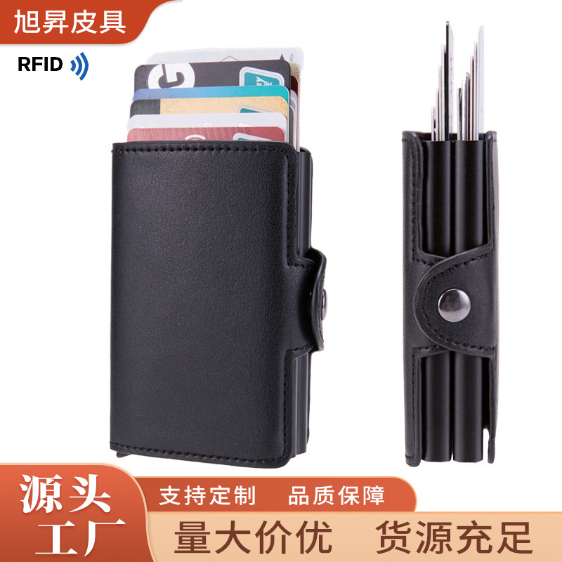 Caja de tarjeta de crédito anti-desmagnetizante para hombres y mujeres Caja de tarjeta bancaria de aleación de aluminio Doble