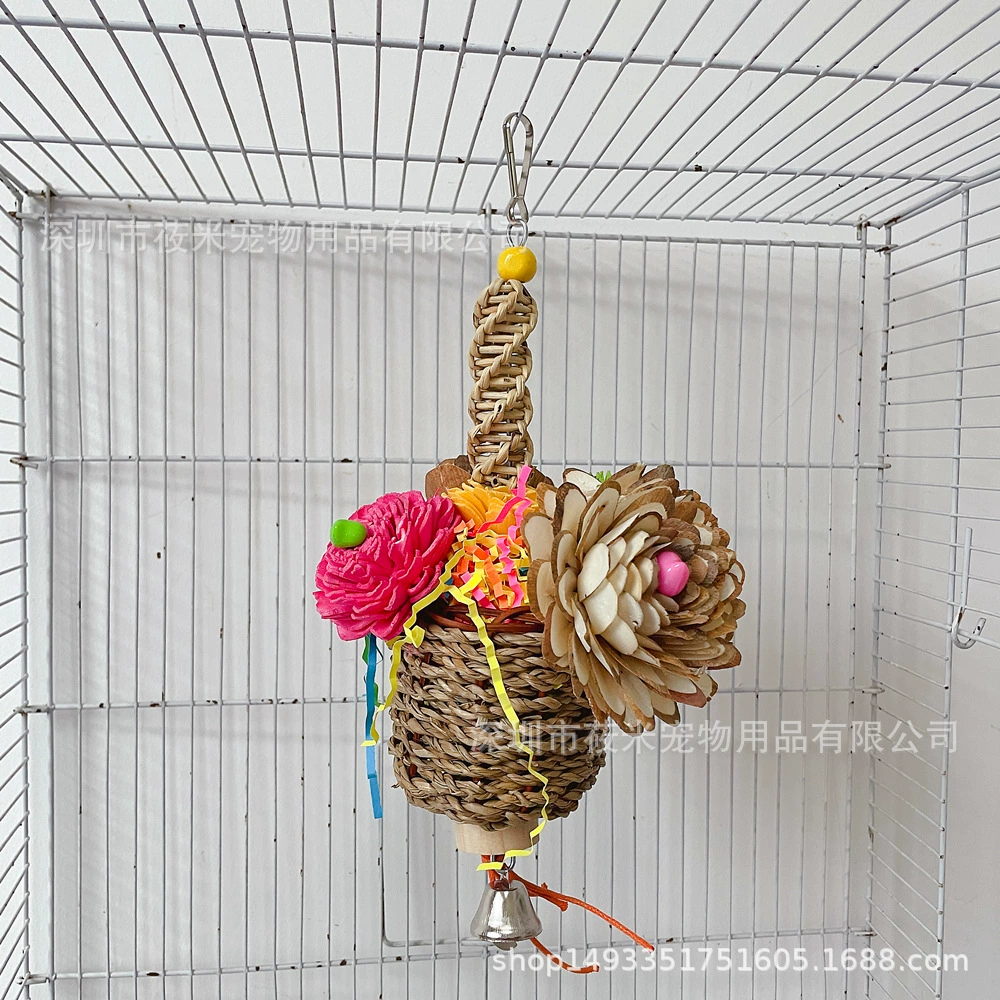 Игрушка-попугай, соломенная подвесная корзина, игрушка для поиска пищи, плетение из ротанга, жевание, измельченная бумага, игрушка для облегчения скуки, игрушка для птиц