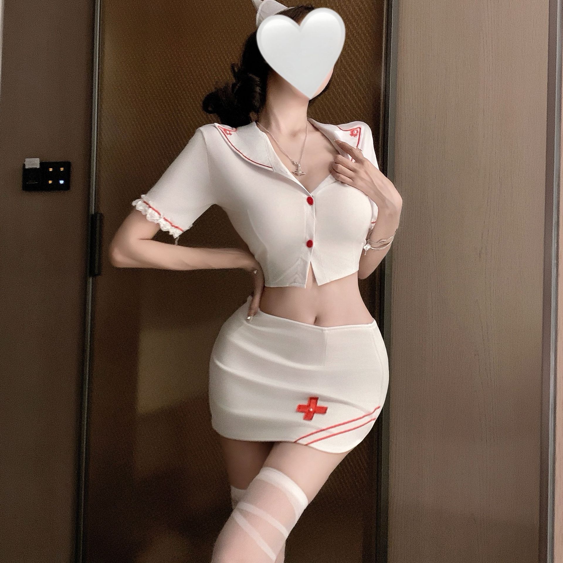 Sexy Pure Sex Lingerie Uniform Temptation Short-sleeved Nurses' Suit Role-playing Split Hip Skirt Sexy