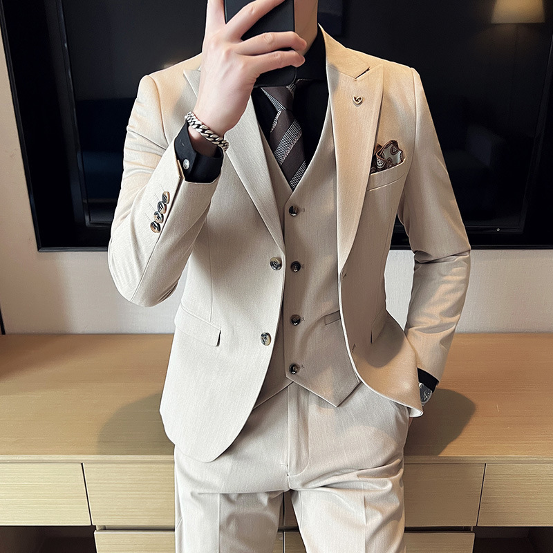 Foreign trade wholesale men's suit three-piece groom dress Korean slim fit large size suit drape non-ironing