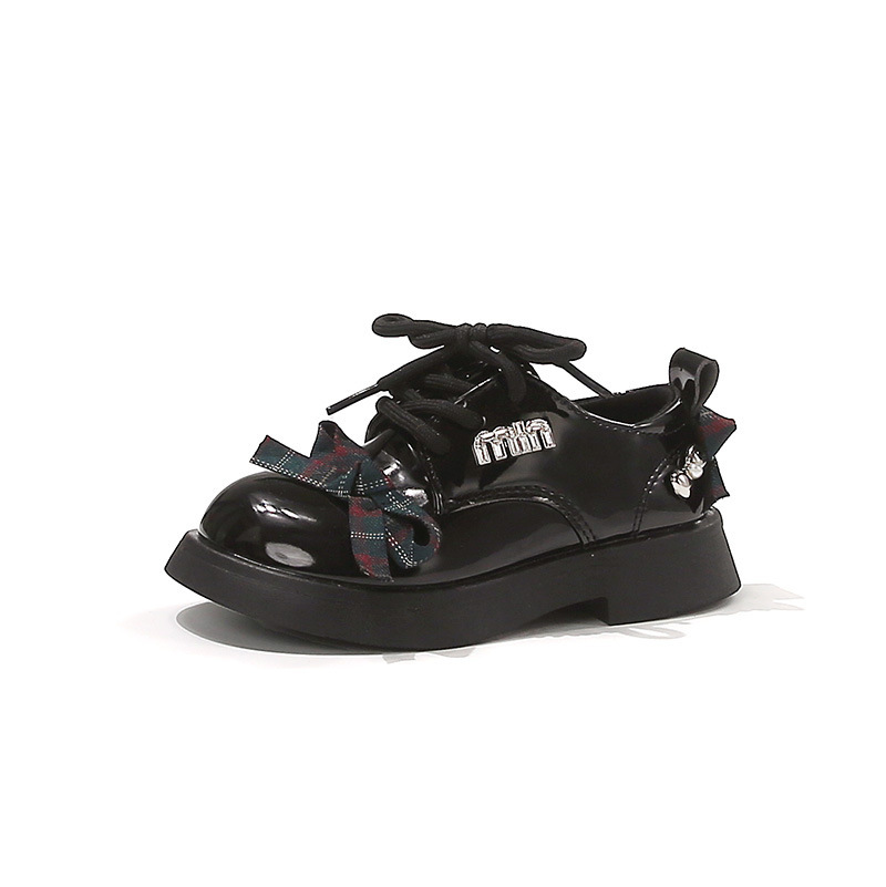 Britische Lederschuhe für Mädchen mit Schleife, Strass-Karo-Design, Frühling/Sommer, College-Stil, einzelne Schuhe_voghion.com
