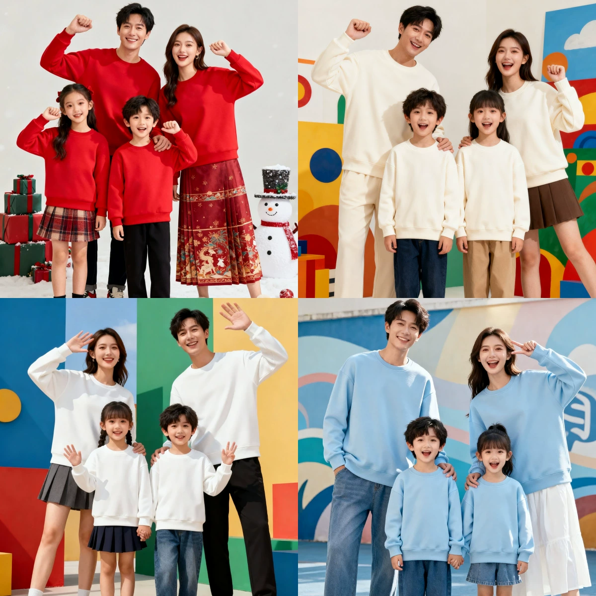 Оптовый чистый цвет одежды для родителей и детей чистый свитер тяжелый мужской и женский такой же Свободный Повседневный Топ осень и зима не на флисовой подкладке красный