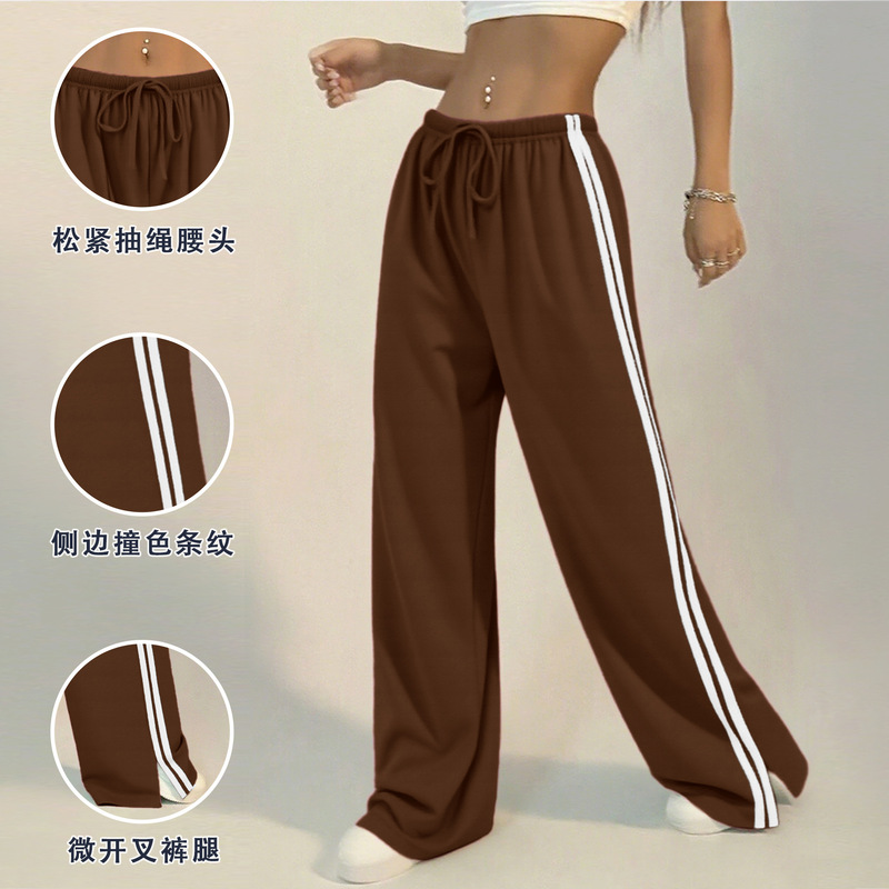 Sports Pants with Side Stripes, Versatile, Slimming, Straight-Cut, Drapey, Casual Wide-Leg Pants for Women, Fitness Pants Sports Pants with Side Stripes, Versatile, Slimming, Straight-Cut, Drapey, Casual Wide-Leg Pants for Women, Fitness Pants