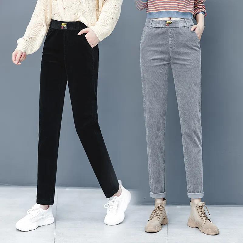 2025 Autumn and Winter New Corduroy Women's Pants High-Waisted Slim Slimming Small-Foot Harem Pants Fashionable Casual Straight Pants Trendy