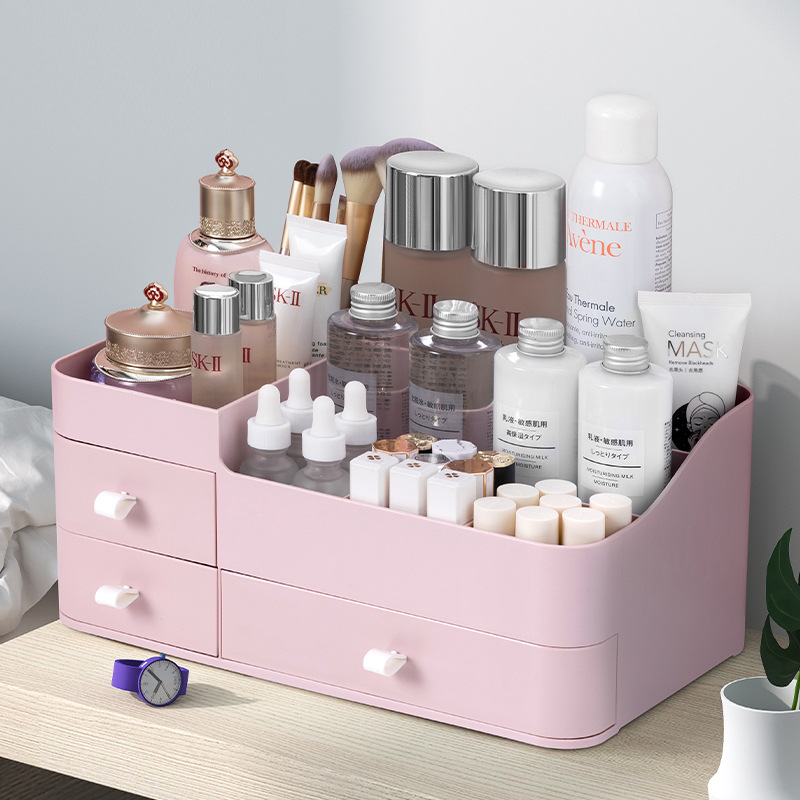 Caja de almacenamiento de cosméticos caja de plástico dividida tipo cajón cepillo de maquillaje estante de lápiz labial caja de almacenamiento de acabado de escritorio