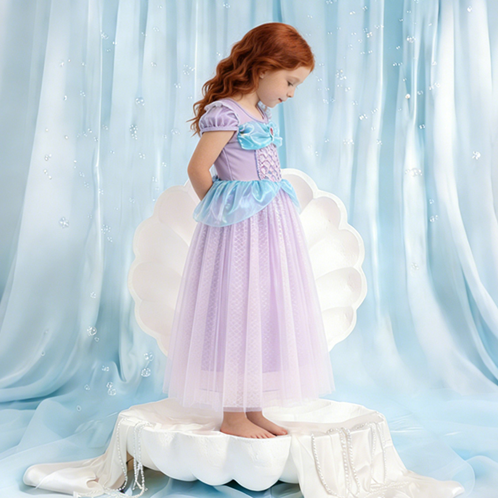 Vestido de princesa sirena con lentejuelas para niñas, ropa infantil, nuevo estilo, vestido de manga corta a la moda para bebé, vestido de cumpleaños