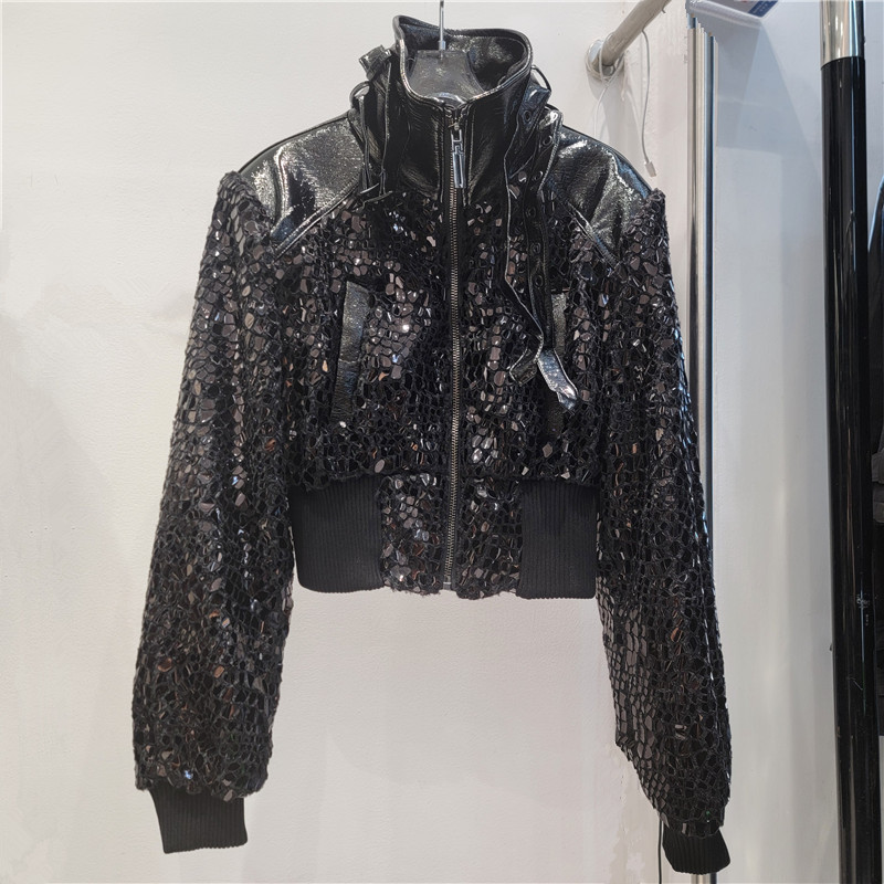 2025 Autumn and Winter New Design Cool Patent Leather Glossy Crocodile Leather Pu Leather Jacket 2025 Autumn and Winter New Design Cool Patent Leather Glossy Crocodile Leather Pu Leather Jacket