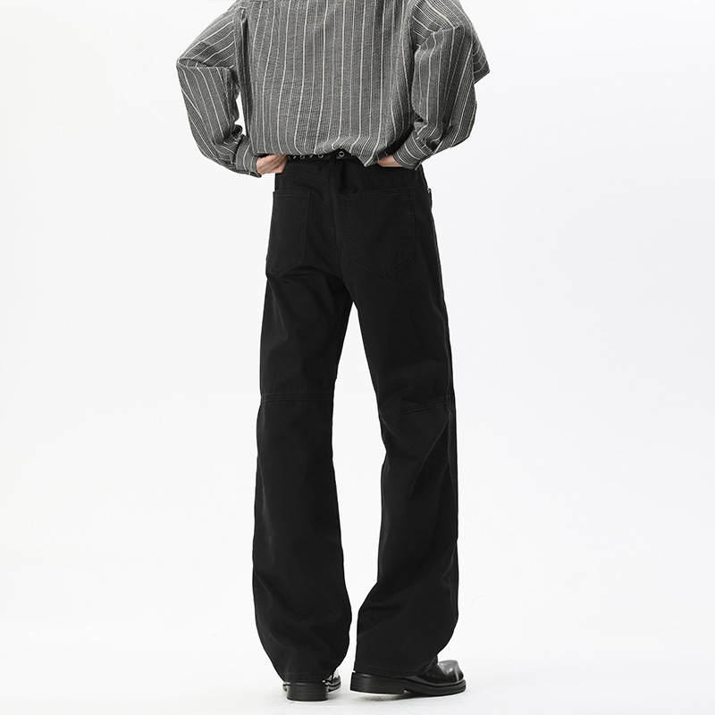 Jean homme style américain, pantalon de travail micro-évasé patchwork tendance automne, coloris uni vintage polyvalent_voghion.com