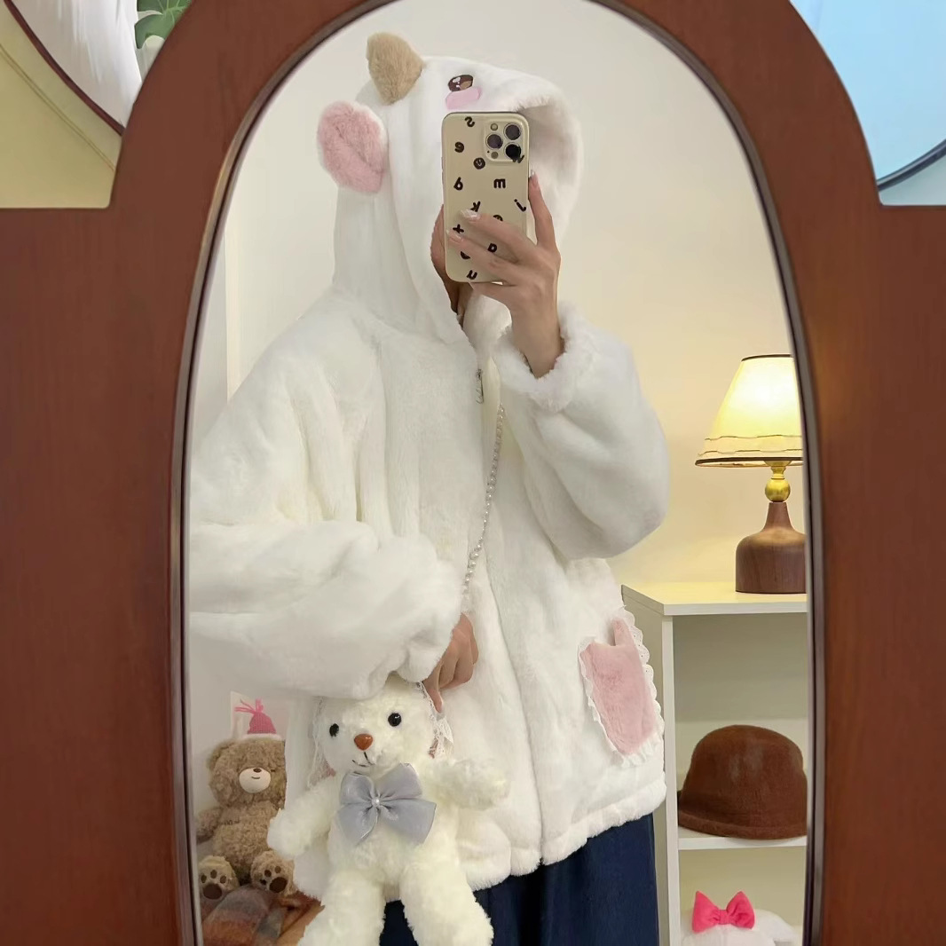 (2개) 가을과 겨울 부드러운 두꺼운 따뜻한 새 반 벨벳 야외 착용 홈 의류 귀여운