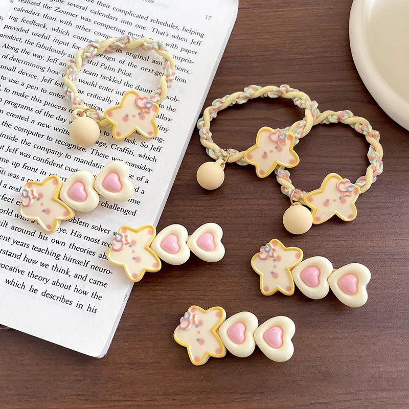 Linda cuerda de pelo de estrella de cinco puntas amarilla frente femenina flechazos pelo roto clip de pico de pato tocado banda de goma duradera elástica alta