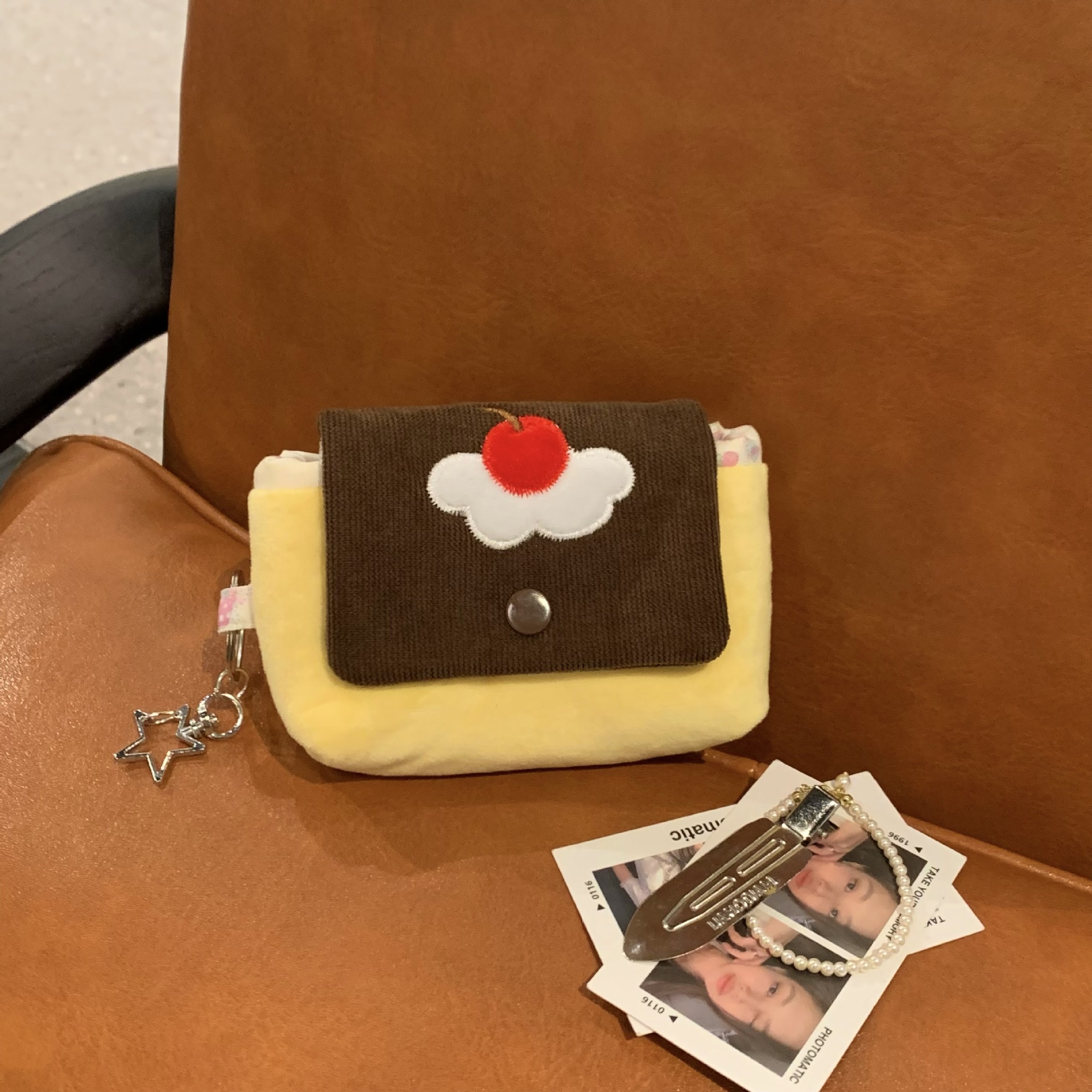 Cute Cherry Pudding Coin Purse Cartoon Mini Plush Portable Small Wallet Multifunctional Storage Card Holder Earphone Bag_maomaolike.com