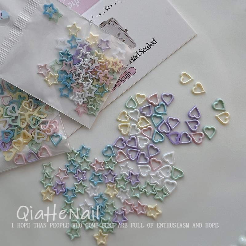 Macaroon Mermaid Ji Pearlescent Hollow Love Star Frame Peach Heart Nail Jewelry Mixed Color Resin Nail Accessories