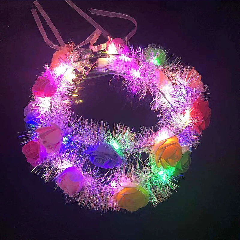 Светящийся цветочный ободок‑гирлянда, золотая мишура, 10 LED, 10 цветов