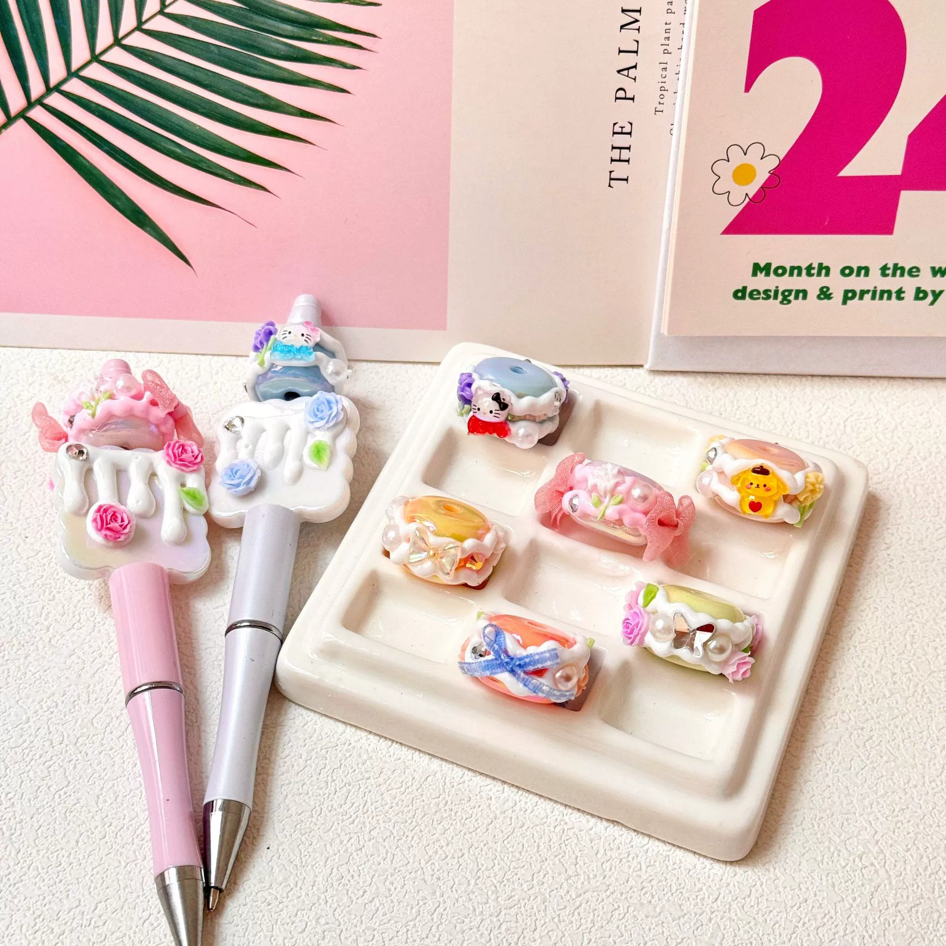 cartoon beaded bracelet with bow, rollerball pen, accessory, mobile phone, beads, accessories, flowered, handmade