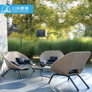 Outdoor Leisure Rattan Sofa Outdoor Garden Courtyard Waterproof Sun Protection Chair Living Room Cafe Hotel Outdoor Lounge Chair