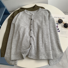 宽松粗针慵懒长袖上衣开衫女百搭显瘦圆领纽扣外套2025春秋季小衫