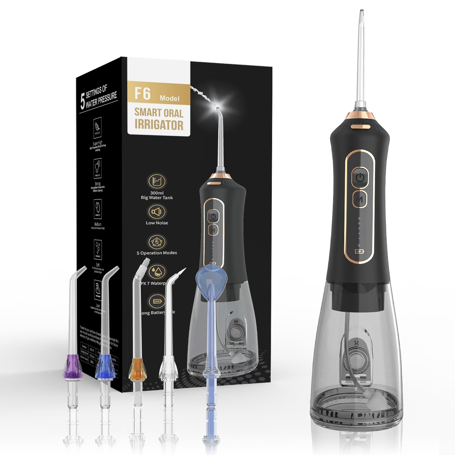 Wellleo el mismo tipo de enjuaguador dental doméstico portátil hilo dental de agua F6 un total de 5 boquillas