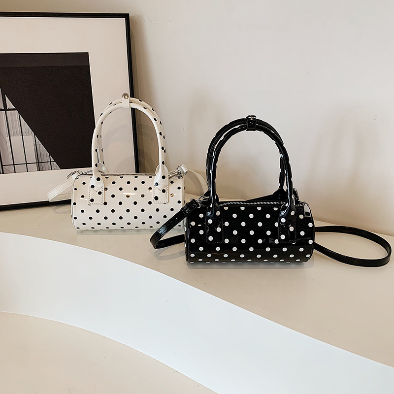 Trending Polka Dot Cylinder Handbag For Women 2024 New Korean Style Niche Shoulder Crossbody Bag Versatile Boston Bag - Thumbnail 4