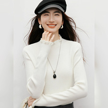 韩版木耳边柔软亲肤针织衫修身显瘦套头针织衫2025冬季长袖上衣女