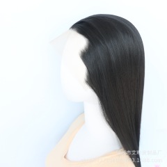 美人尖三尖热销款黑长直前蕾丝假发女款黑色化纤高温丝前蕾丝假发