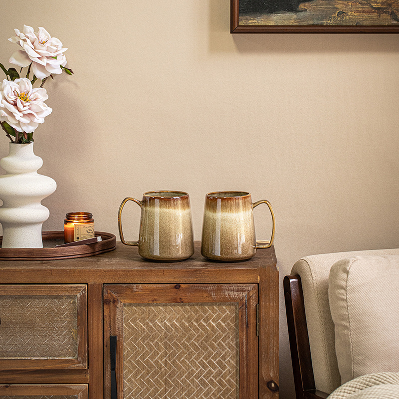 Exportación transfronteriza horno retro taza de té de gran capacidad taza de regalo de cerámica regalo de cumpleaños hombre al por mayor