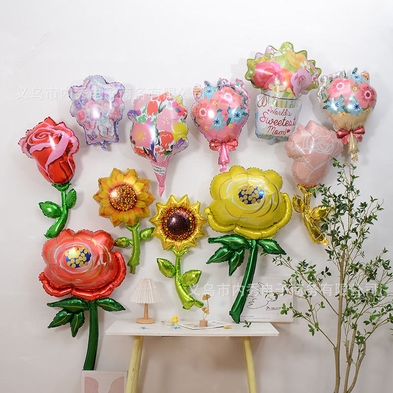 Globos de ramo del día de la madre transfronterizos Globos de película de aluminio en forma de cara sonriente Globos de ramo de mano Globos de flores en macetas