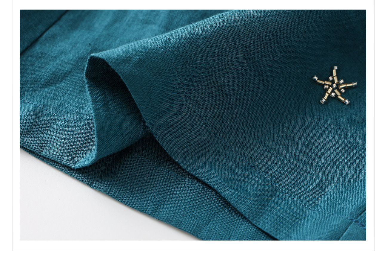 Bộ vest áo khoác cổ chữ V và quần vải lanh phong cách Trung Quốc lụa tằm — Quần màu chàm, áo vest đen chi tiết 13