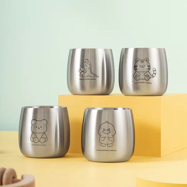 304 stainless steel small Cup children's water Cup household cute double-layer anti-scald Cup Baby Milk Cup wholesale