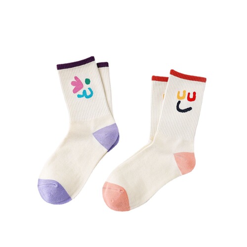 New White Bottom Sports Socks Smiling Face Funny Girl Cotton Socks Cute Japanese Simple Korean Version Korean Socks Zhuji