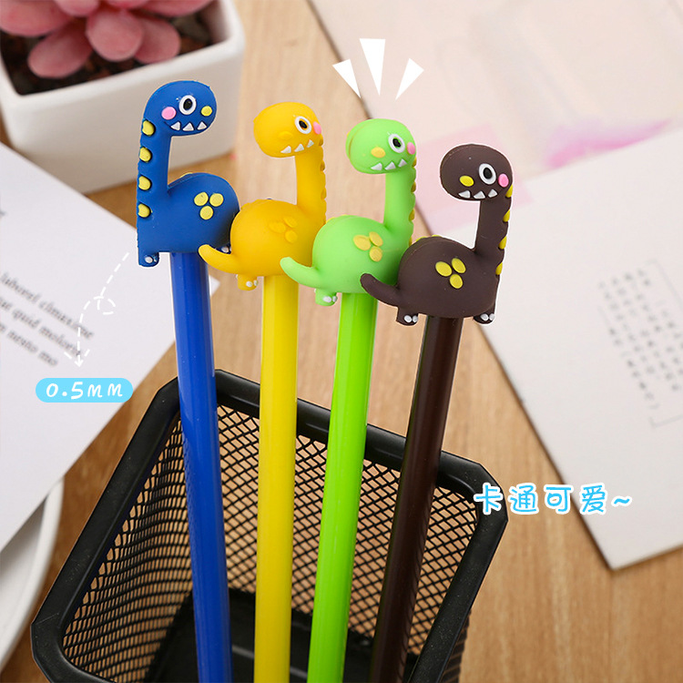 Creativo cuello largo dragón gel pluma lindo estudiante dinosaurio agua pluma dibujos animados papelería hierba-comer dragón gel pluma fábrica al por mayor