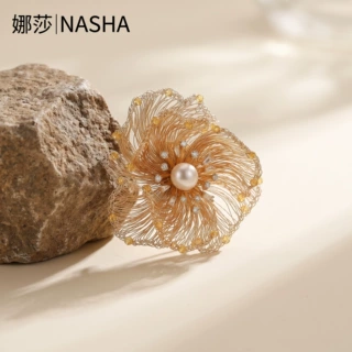 娜莎手工编织铜丝花朵胸针珍珠点缀轻奢高级感小众设计感胸花别针