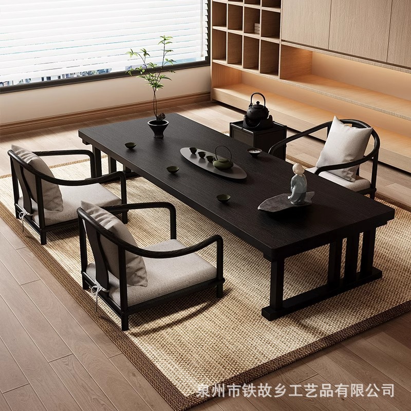 榻榻米实木茶桌椅组合日式禅意茶几功夫泡茶台茶室长条桌阳台矮桌|undefined