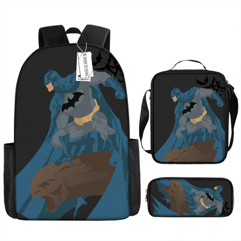 (Cross-border trading), cartoon backpack, school bag for elementary school students, pencil case, set, Batman, 3 piece set