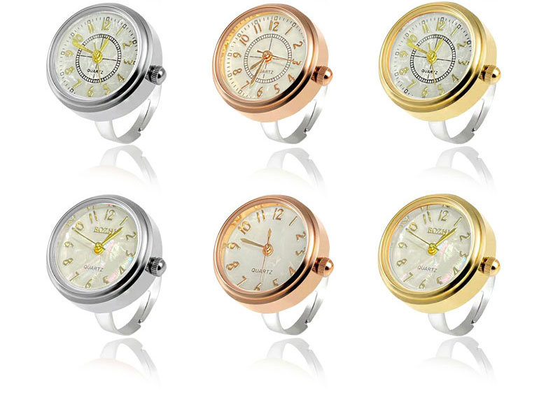15g Weight Ordinary Glass Mirror Material Stainless Steel Strap Material Classic Style Round Quartz Watch Rings