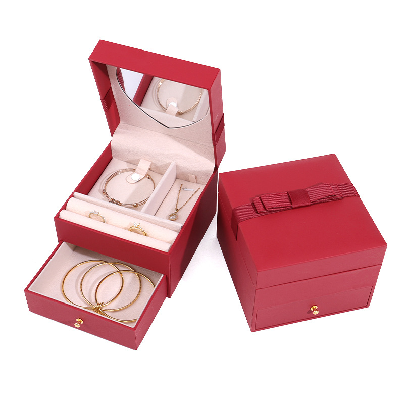 Caja de joyería de oro de compromiso festivo, pendientes de joyería, caja de anillo, collar de alta calidad, caja de embalaje de joyería de hardware