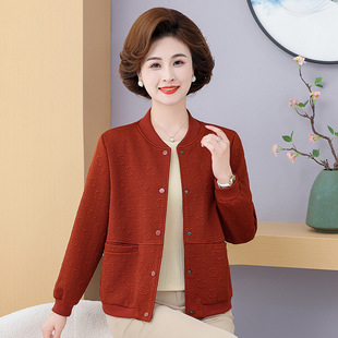 2025 Spring New Mom's Wear Wrinkled Printed Three-Dimensional Flower Jacket Plaid Loose Cardigan Middle-Aged and Elderly Women's Clothing