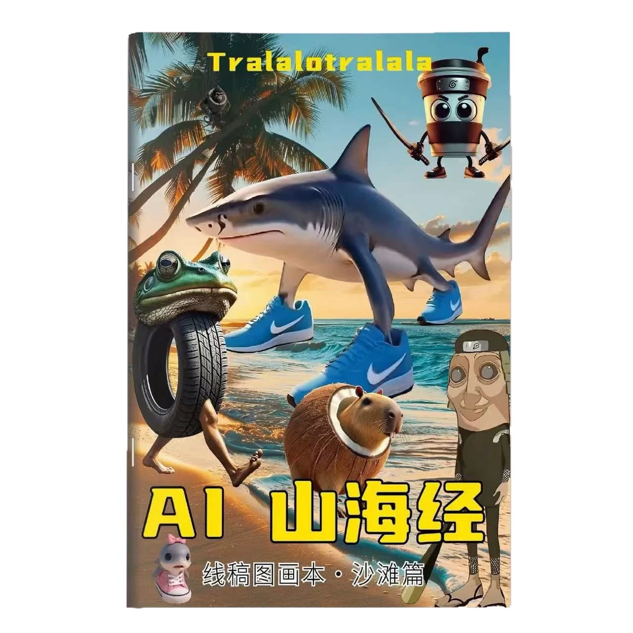 AI Горы и моря tungtungsahur деревянный человечек — раскраска, в обуви, акула, детский обучающий копировальный альбом