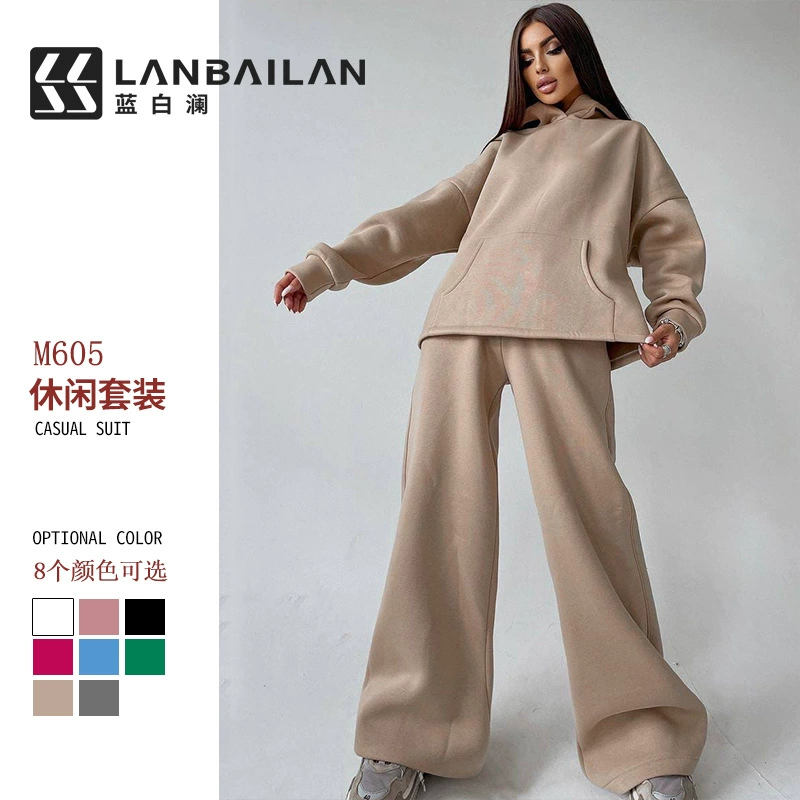 Amazon ebay 2025 горячая распродажа, экспортная женская одежда в Европе и Америке, осенне-зимний новый комплект с капюшоном и карманами, толстовка, комплект из двух предметов