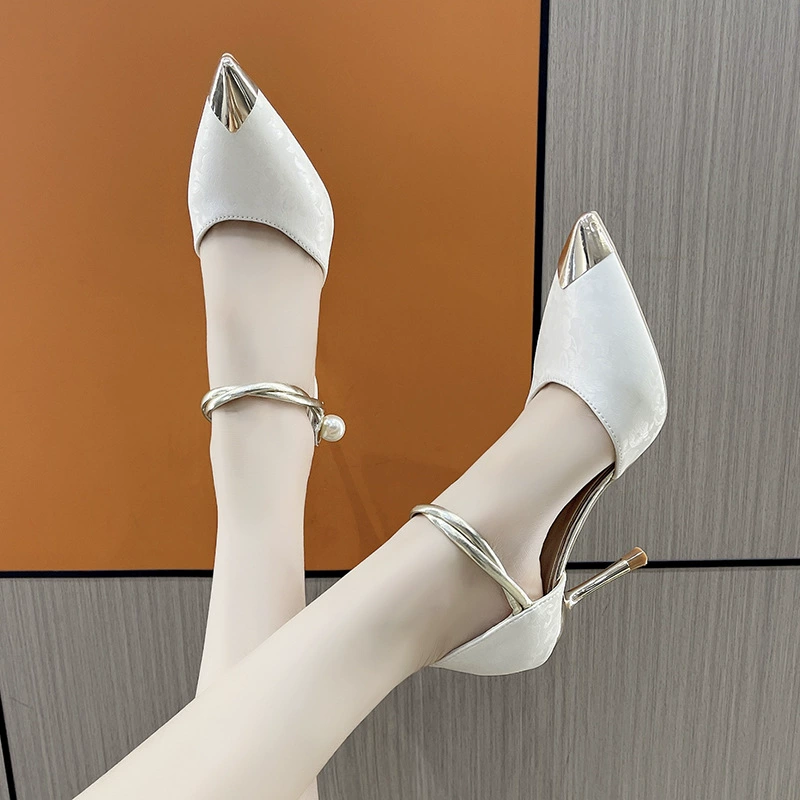 2024 новые высокие каблуки каблуки французские юбки атласный чонсам китайский стиль острый весна и лето