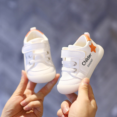 Cadi Ai Spring and Autumn 1-2-3 Years Baby Learning to Walk Shoes Anti-Slip Soft Bottom Infant Shoes Anti-Collision Durable Boys and Girls White Shoes