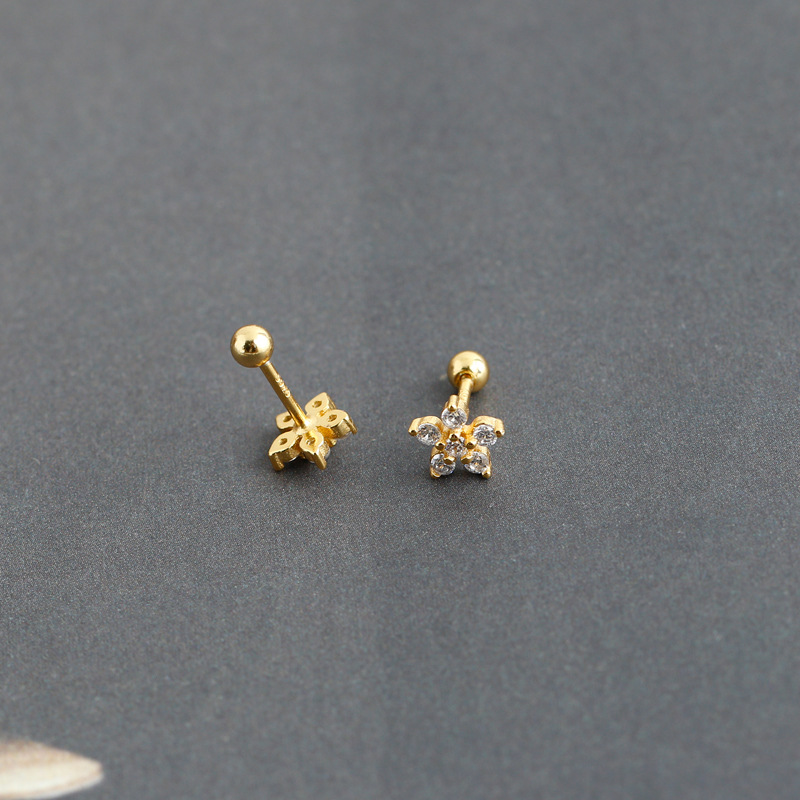 Simple Style Flower Sterling Silver Inlay Zircon Ear Studs 1 Pair