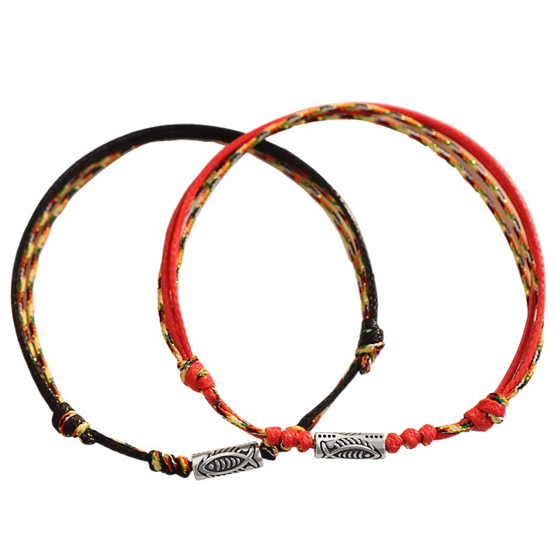 Retro koi pulsera en tierra pareja femenina cuerda de mano diseño de nicho simple 2023 nuevos hombres y mujeres cuerda de mano