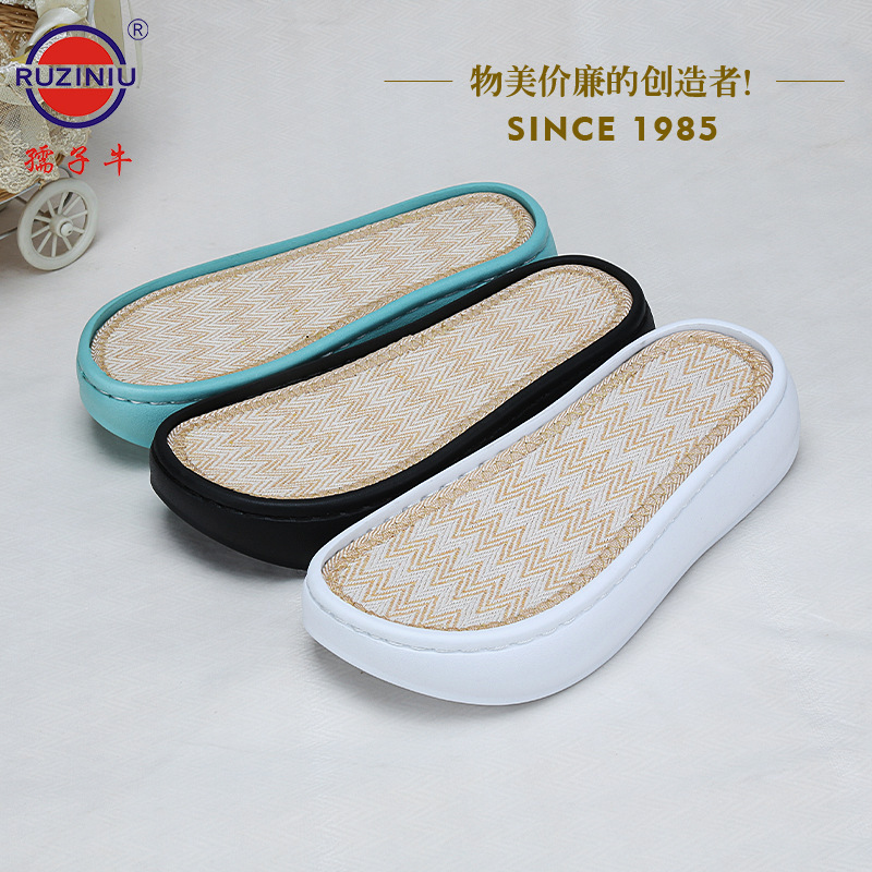 Ruziniu sole new whale corrugated linen breathable platform cake bottom fashion hook slippers bottom spring and summer light