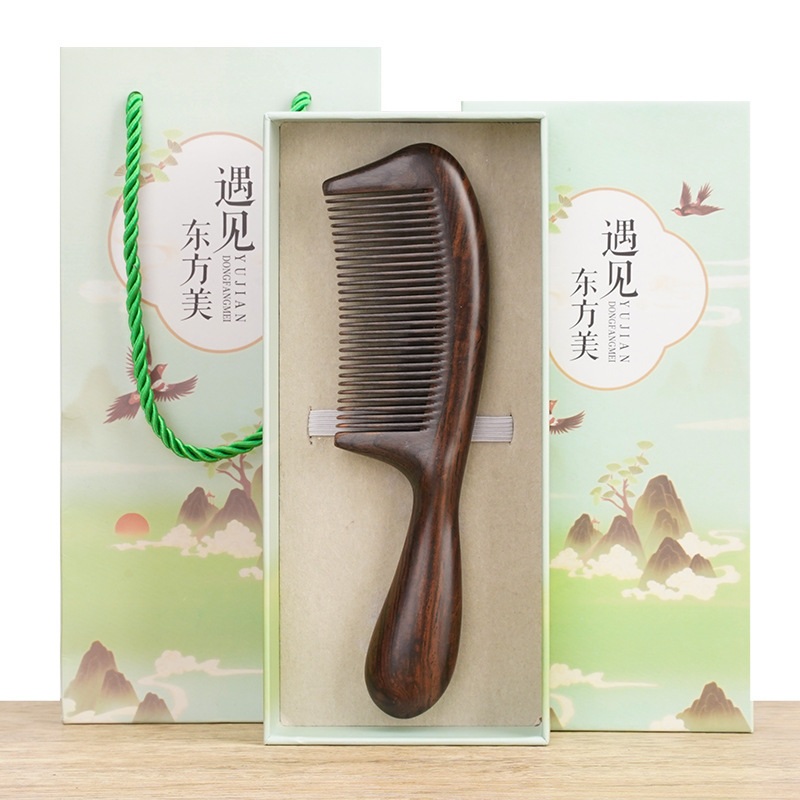 天然黒檀木櫛、木製櫛、巻き毛用マッサージ櫛、中歯粗歯接合ヘアブラシ、滑らか髪用櫛、静電気防止|undefined
