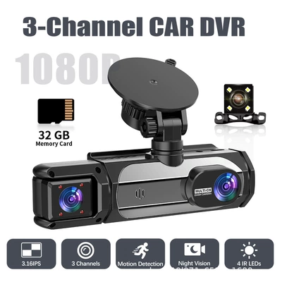 Three-camera dashcam 1080P HD front and rear interior night vision WiFi mobile phone connection loop recording