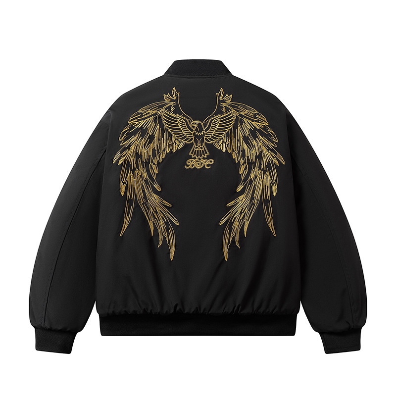 Autumn and Winter Embroidered Baseball Jacket Pilot Jacket Men's Eagle Loose Trendy American Thick Cotton Casual Coat