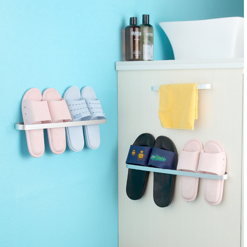 Space Aluminum Towel Bar Bathroom Aluminum Single Pole Punch-Free Towel Rack Slippers Wall Hanging Storage Rack Bathroom Towel Bar