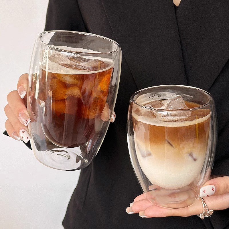 Taza de vidrio de doble capa transparente aislante térmico de viento ins simple, taza de café americano para el hogar, taza de café con leche, taza de agua potable