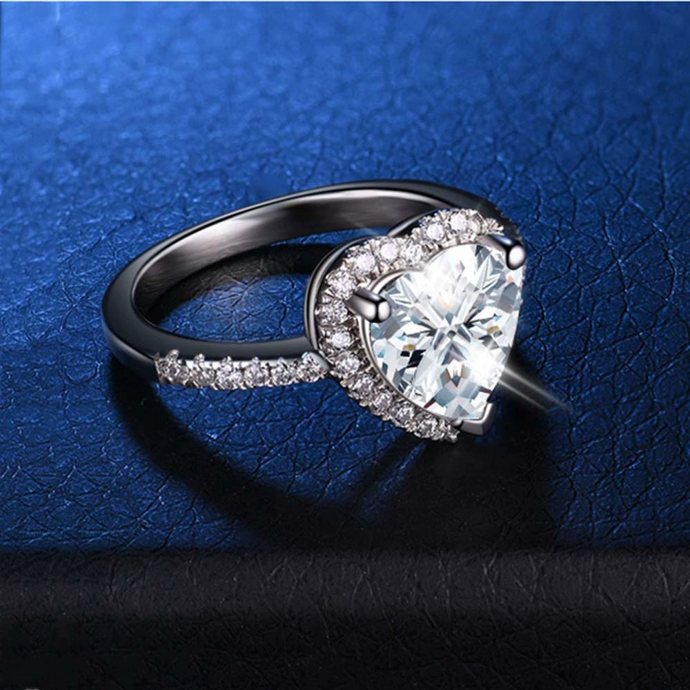 Classic white zirconium heart shaped, fashionable ring with stone, simple and elegant design