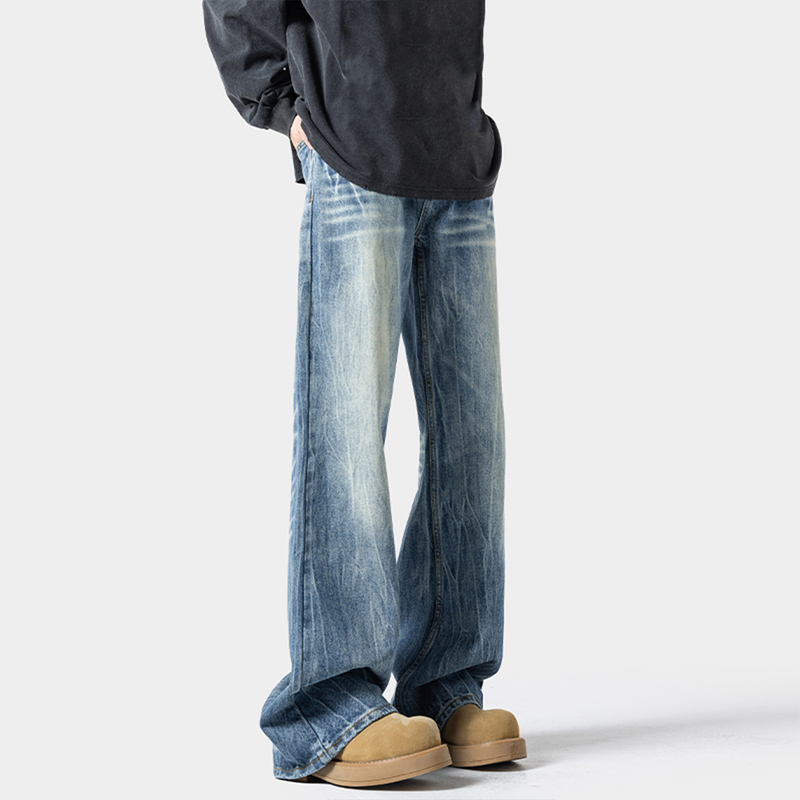 Lightning Pattern Bootcut Jeans for Men, Trendy New Washed Retro Loose Straight Slimming High Street Handsome Long Pants Lightning Pattern Bootcut Jeans for Men, Trendy New Washed Retro Loose Straight Slimming High Street Handsome Long Pants